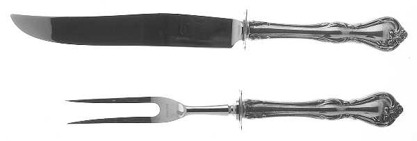 Rose Cascade-(Sterling, Gold Vermeil, 1957) 2 Piece Small Carving Set W/ Sterling Guard