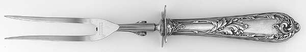 Romaine-Monique (Sterling, 1933, No Monos) Large Stainless-Prong Roast Carving Fork