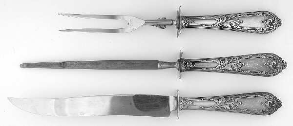 Romaine-Monique (Sterling, 1933, No Monos) Large 3-Piece Roast Carving Set w/ Stainless Blade