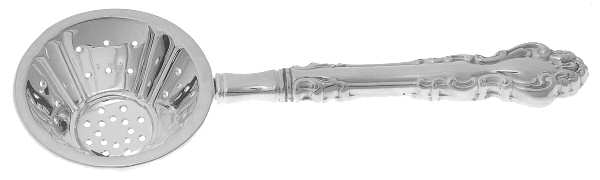 Spanish Baroque (Sterling, 1965) Individual Overcup Tea Strainer with Silverplate Bowl