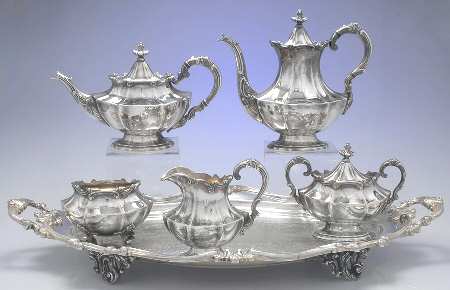 Victorian (Silverplate, Hollowware) 6-Piece Plated Tea Set (Waste & Footed Tray)