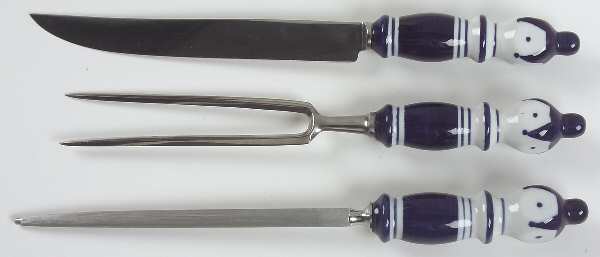 Grill-Blue (Stainless) Large 3-Piece Roast Carving Set w/ Stainless Blade