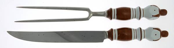 Grill-Brown (Stainless, Ceramic) Large 2-Piece Roast Carving Set w/Stainless Blade