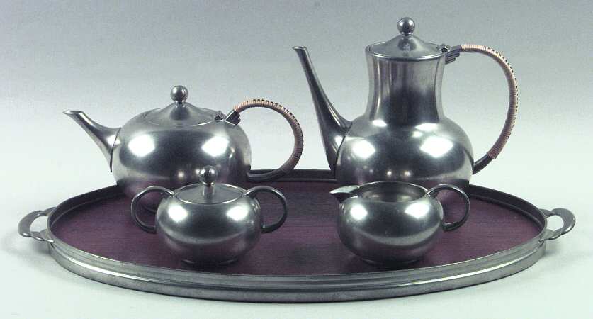 Pewter Hollowware 5 Piece Tea Set (with Tray)