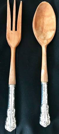 Louis XV (Sterling) Salad Serving Spoon with Wooden Bowl