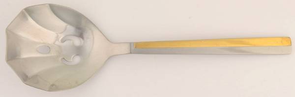 Center Stage (Stainless, Gold Accent) Pierced Solid Serving Spoon