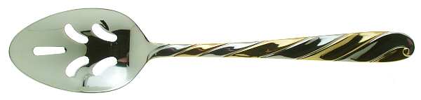 Diagonal-Gold (Stainless, Gold Accent) Pierced Tablespoon (Serving Spoon)