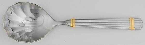 Esprit-Gold (Stainless, Gold Accent, 5 Ribs) Pierced Solid Serving Spoon by Retroneu