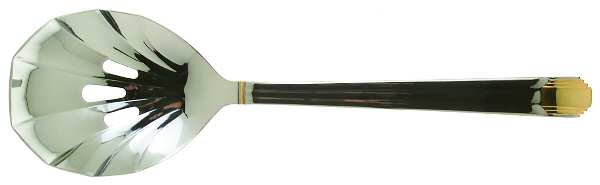Ile De France (Stainless-Gold Accent) Pierced Solid Serving Spoon by Retroneu