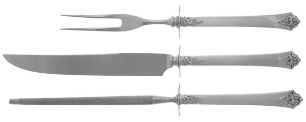 Castle Rose (Sterling, 1942) (3 Pc)Carving Set-Lg Stnbl/Roast w/Sterling Guard