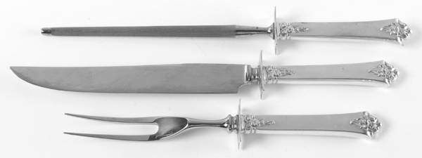 Castle Rose (Sterling, 1942) 3 Piece Small Carving Set W/Sterling Guard