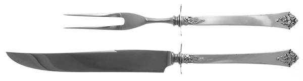 Castle Rose (Sterling, 1942) (2 Pc)Carving Set-Lg Stnbl/Roast w/Sterling Guard
