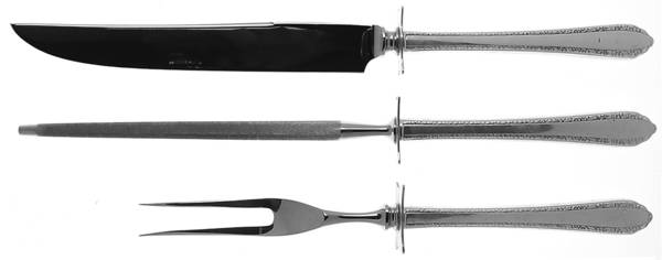 Wild Flower (Sterling, 1942) Small Steak 3-Piece Carving Set w/Stainless Blade
