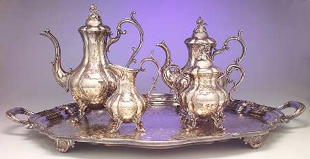 The Winthrop (Silverplate, Hollowware) 5-Piece Silverplate Tea Set (with Tray)