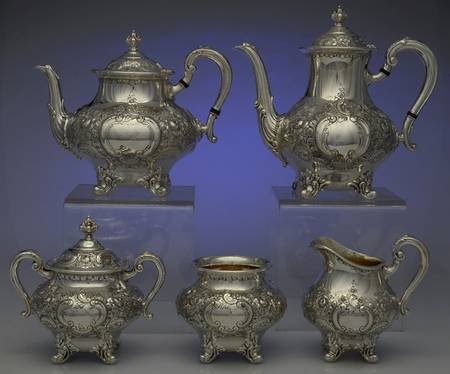 Regent-Chased (5600C, Silverplate, Hollowware) 5-Piece Plated Tea Set (with Waste)