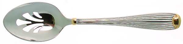 Golden Fluted Scroll (Stainless) Pierced Tablespoon (Serving Spoon)