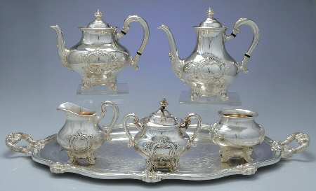 Regent Shield (Silverplate, Hollowware) 7 Piece Silverplate Tea Set