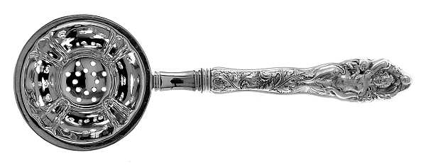 Love Disarmed (Sterling, Newer) Individual Overcup Tea Strainer with Silverplate Bowl
