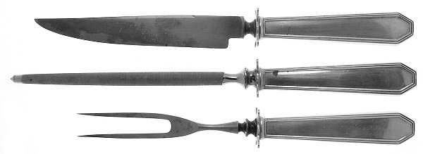 Queen Anne-Plain (Sterling, 1910, No Monos) Small Steak 3-Piece Carving Set with Stainless Blade