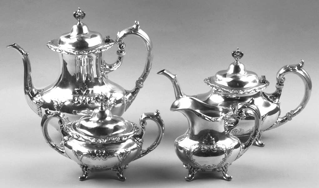 Burgundy (Sterling, Hollowware)  4 Piece Tea Set (SCP, STP, SCR, SSU)