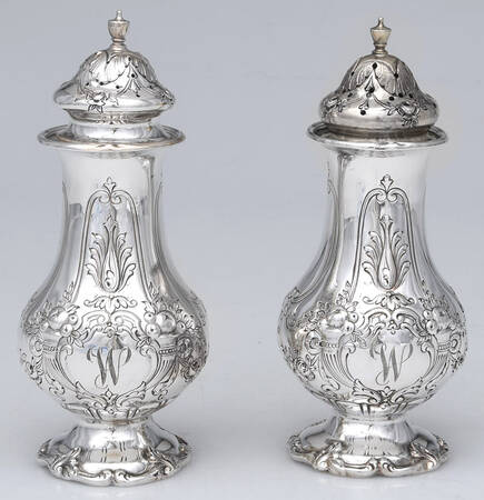 Francis I (Sterling, Hlwr, Eagle-R-Lion, Dated, Oval) Salt & Pepper Set