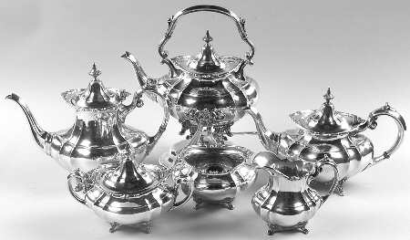 Hampton Court (Sterling, Hollowware) 6 Piece Tea Set (SCP, STP, SCR, SSU, SWB, SKES)