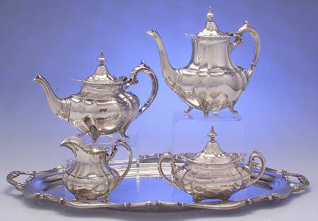 Hampton Court (Sterling, Hollowware) 5 Piece Tea Set (SCP, STP, SCR, SSU, WT24)