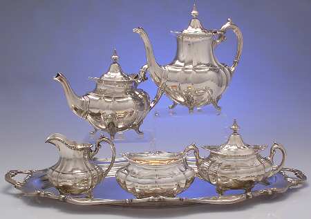Hampton Court (Sterling, Hollowware) 6 Piece Tea Set (SCP, STP, SCR, SSU, SWB, WT24)
