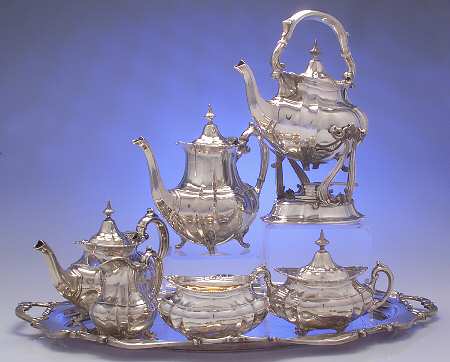 Hampton Court (Sterling, Hollowware) 7 Piece Tea Set (SCP, STP, SCR, SSU, SWB, SKES, WT24)