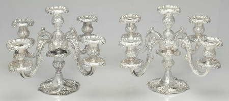 King Francis (Silverplate, Hollowware) Pair of Medium 5 Light Candelabra