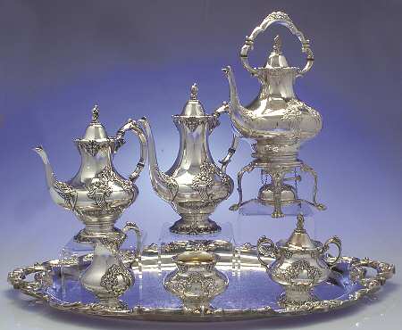 King Francis (Silverplate, Hollowware) 7-Piece Plated Tea Set (w/ Waste, Kttle & Try)