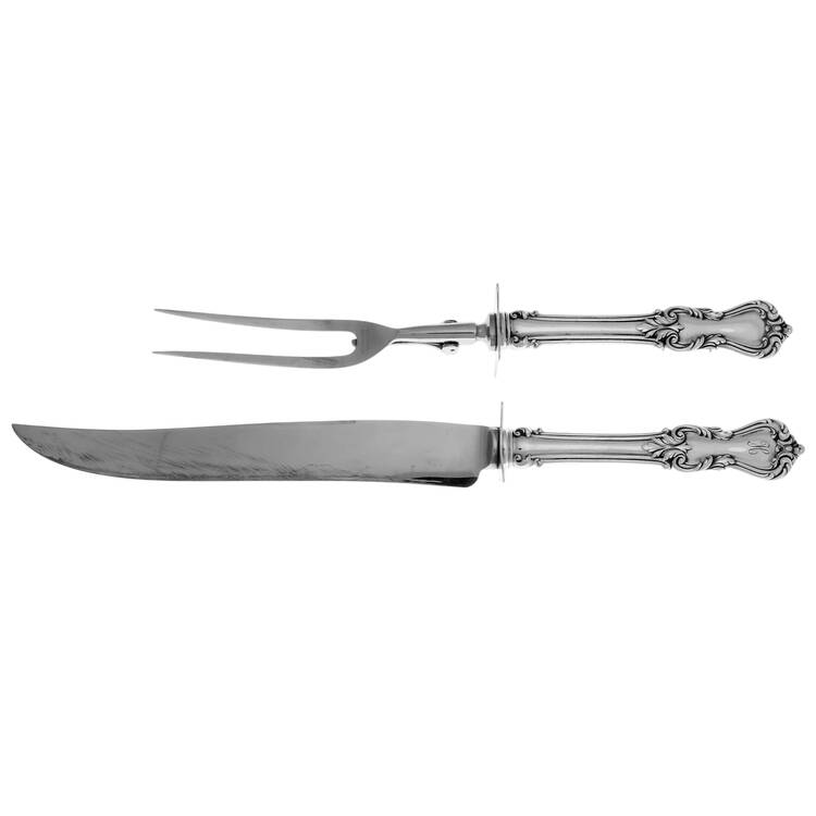 Marlborough (Sterling, 1906, Monos) Large 2-Piece Roast Carving Set w/ Stainless Blade