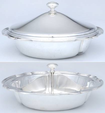 Hepplewhite-Plain (Sterling, 1907, Hollowware) 3 Part Round Divided Vegetable with Lid