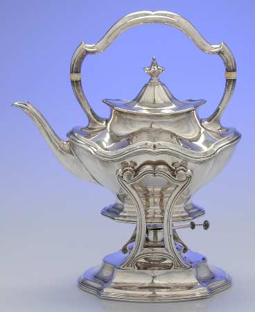 Hepplewhite-Plain (Sterling, 1907, Hollowware) Kettle, Stand & Burner