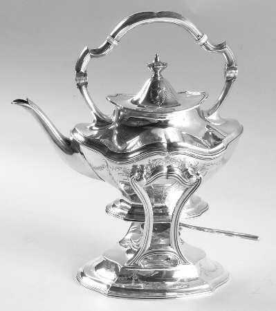 Hepplewhite-Engrv (Strl, Hlwr, Floral Swag) Kettle, Stand & Burner