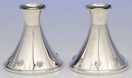Classic Rose (Sterling, 1954, Hollowware) Pair of Weighted Candleholders