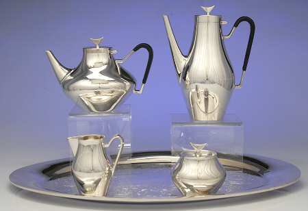 Denmark (Silverplate, 1963, Hollowware) 5-Piece Silverplate Tea Set (with Tray)