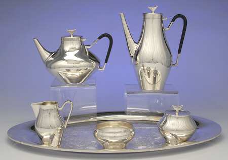 Denmark (Silverplate, 1963, Hollowware) 6-Piece Plated Tea Set (Waste & Tray)