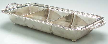 Old London (Silverplate, Hollowware) 18" 3 Part Divided Handled 4 Toed Vegetable