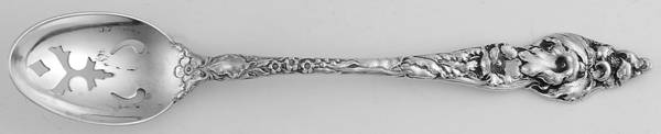 Les Six Fleurs (Sterling, 1901, Monograms) Pierced Bowl Short Handle Olive Spoon
