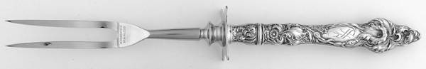 Les Six Fleurs (Sterling, 1901) Lg Carving/Roast Fork-Stn Prong w/Sterling Guard