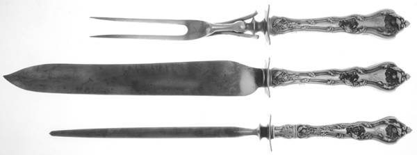 Intaglio (Sterling, 1905, Eagle-R-Lion, Monograms) (3 Pc)Carving Set-Lg Stnbl/Roast w/Sterling Guard