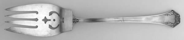 Pompeian (Silverplate, 1930, Monograms) Medium Solid Cold Meat Serving Fork