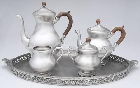 RHL1 (Pewter, Hollowware) 5 Piece Tea Set (CP, TP, CR, SU, GAT18C)