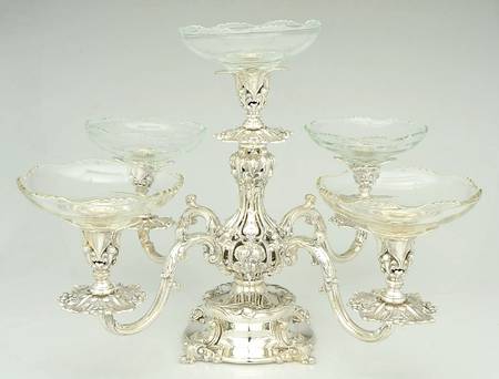 166 (Silverplate, Hollowware) Epergne with Glass Liners