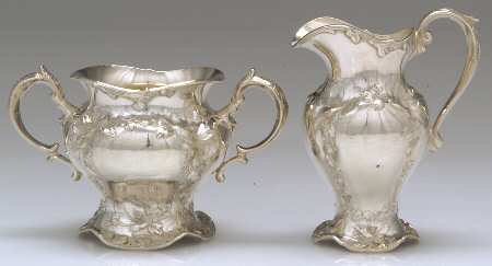 Les Cinq Fleurs (Sterling, Hollowware) Mini Sterling Creamer and Open Sugar