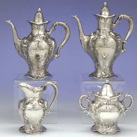 Les Cinq Fleurs (Sterling, Hollowware) 4 Piece Tea Set (SCP, STP, SCR, SSU)