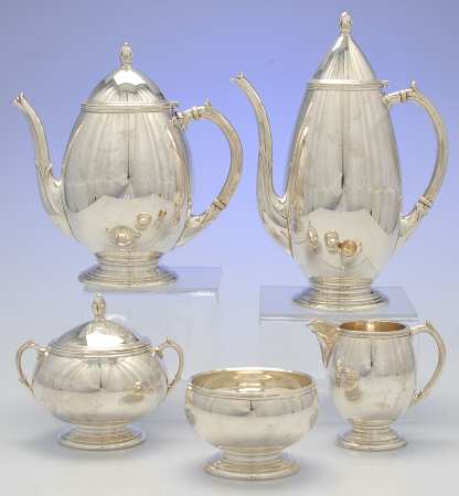 X625 (Sterling, Hollowware) 5 Piece Tea Set (SCP, STP, SCR, SSU, SWB)