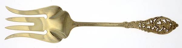 Gold Florentine Lace (Sterling Vermeil) Solid Salad Serving Fork