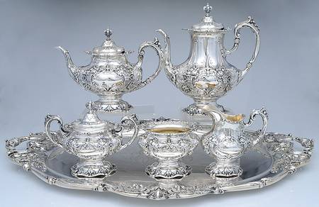 Francis I (Sterling, Hollowware, Reed&Barton, Dates) 6 Piece Tea Set (SCP, STP, SCR, SSU, SWB, WTL)
